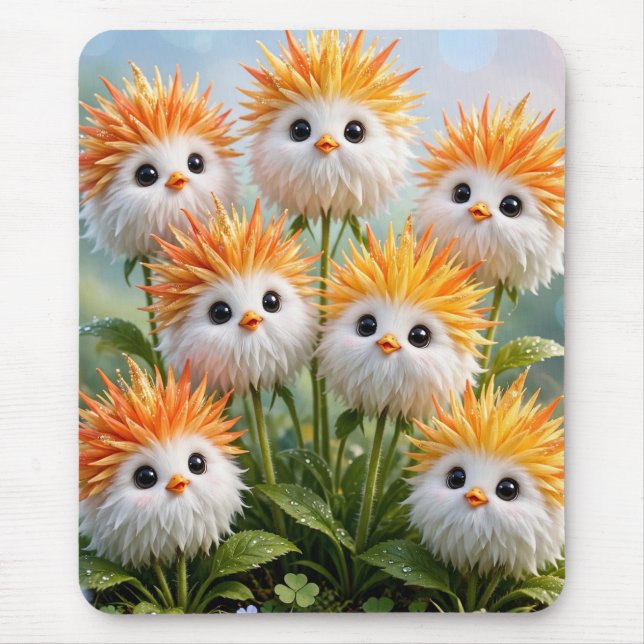 Cute Fantasy Chick Flowers Garden  Mouse Mat (Front)