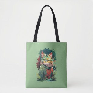 Cute Fantasy Colour Splash Cat Design Tote Bag