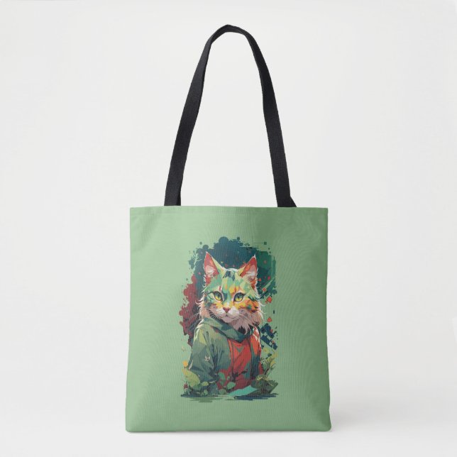 Cute Fantasy Colour Splash Cat Design Tote Bag (Front)