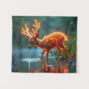 Cute fantasy deer glow luminous wildlife tapestry