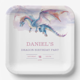 Cute Fantasy Dragon Birthday Party for Kids Paper Plate