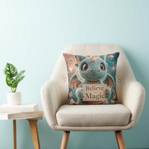 Cute Fantasy Dragon Plush Holding Believe in Magic Cushion