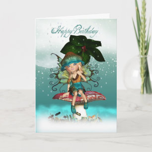 Cute Fantasy Fairy Elf Birthday Greeting Card