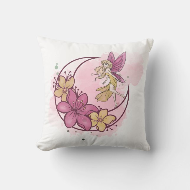 Cute Fantasy Fairy on The Moon Cushion (Front)