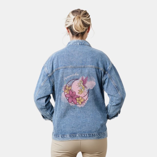 Cute Fantasy Fairy on the Moon, Custom Name  Denim Jacket (Model)