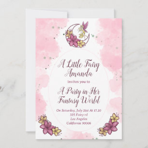 Cute Fantasy Fairy on The Moon Party Invitation