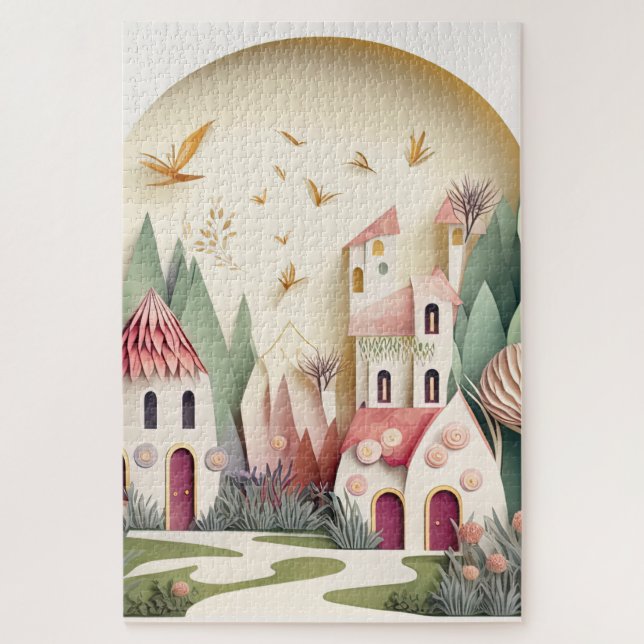 Cute Fantasy Fairy Town Background Jigsaw Puzzle (Vertical)