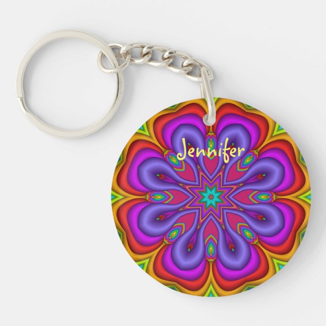 Cute Fantasy Flower & Name Keychain (Front)