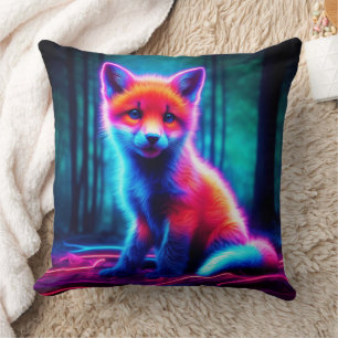Cute fantasy glow fox with bioluminescent aura cushion