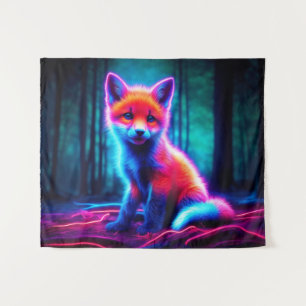 Cute fantasy glow fox with bioluminescent aura tapestry
