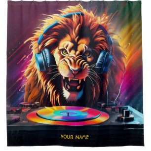 Cute Fantasy Lion DJ Vinyl Shower Curtain