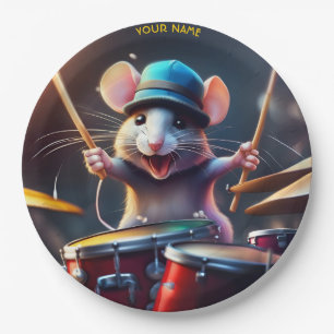 Cute Fantasy Mouse Playing Drums Paper Plate