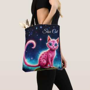 Cute fantasy pink animal in night starry valley  tote bag