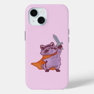 Cute Fantasy Racoon Warrior with Sword and Cape iPhone 15 Case
