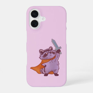 Cute Fantasy Racoon Warrior with Sword and Cape iPhone 16 Case