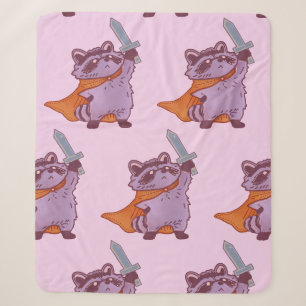 Cute Fantasy Racoon Warrior with Sword and Cape Sherpa Blanket