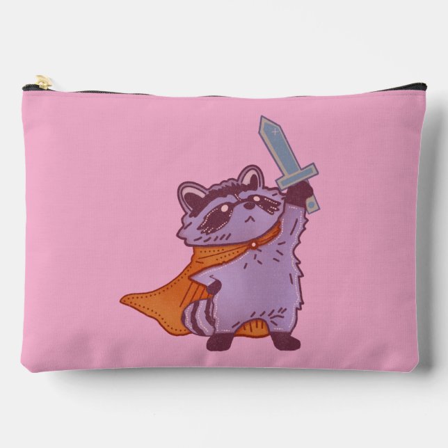 Cute Fantasy Racoon Warrior with Sword & Cape Accessory Pouch (Front)