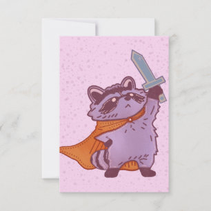 Cute Fantasy Racoon Warrior with Sword & Cape Thank You Card
