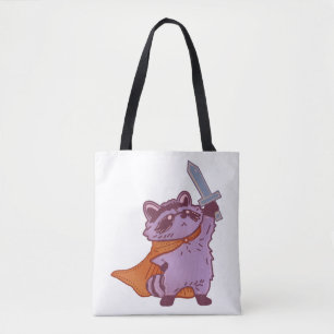 Cute Fantasy Racoon Warrior with Sword & Cape Tote Bag