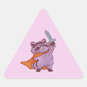 Cute Fantasy Racoon Warrior with Sword & Cape Triangle Sticker