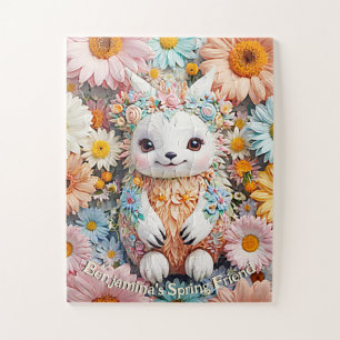 Cute Fantasy Spring Friend - Pastel Floral Jigsaw Puzzle