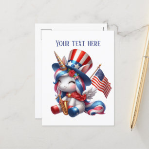 Cute fantasy unicorn add message July 4th  Holiday Postcard