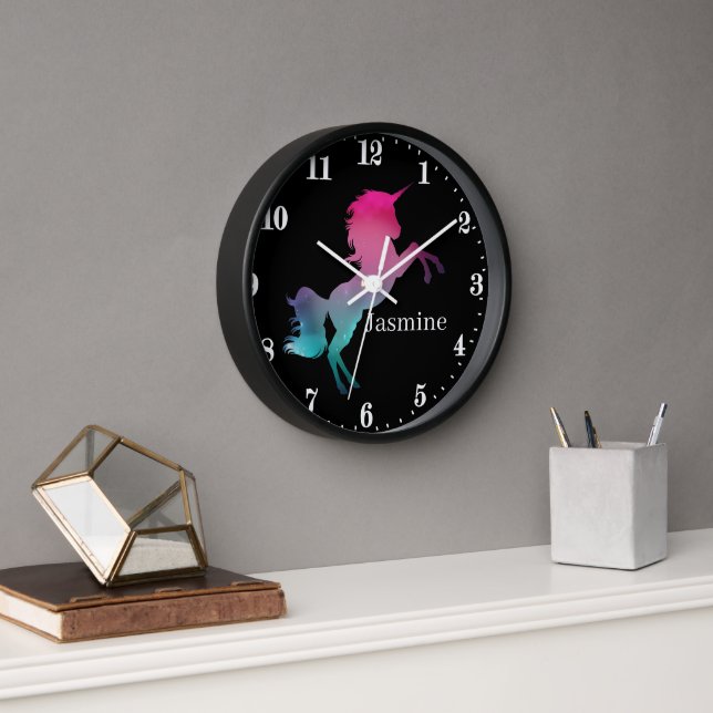cute fantasy unicorn add name Large Clock (Office)