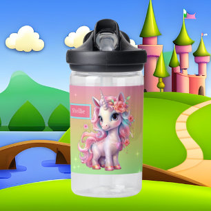 Cute fantasy unicorn add name  water bottle