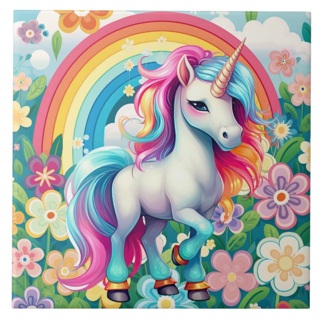 cute fantasy unicorn girls tile (Front)