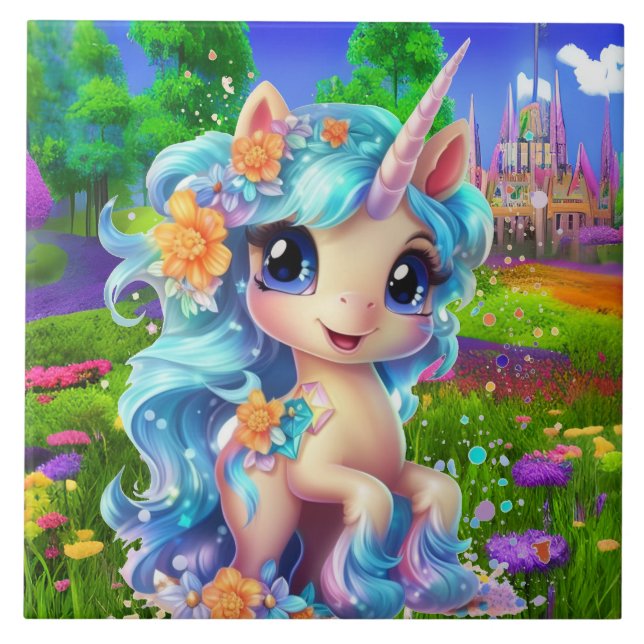 cute fantasy unicorn girls  tile (Front)