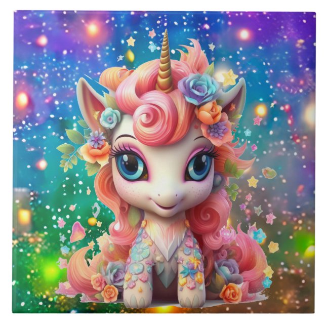 cute fantasy unicorn girls tile (Front)