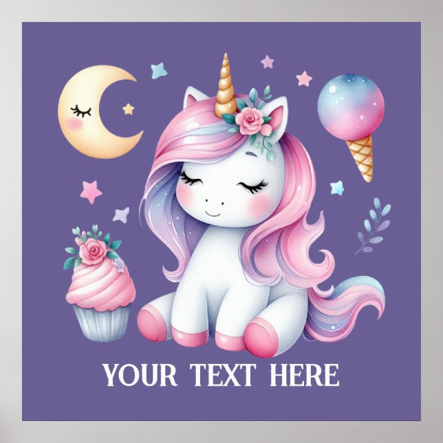 Cute Fantasy unicorn lovers add text  Poster (Front)
