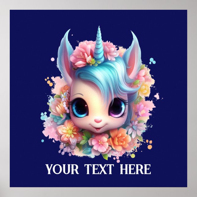 Cute Fantasy unicorn lovers add text  Poster (Front)