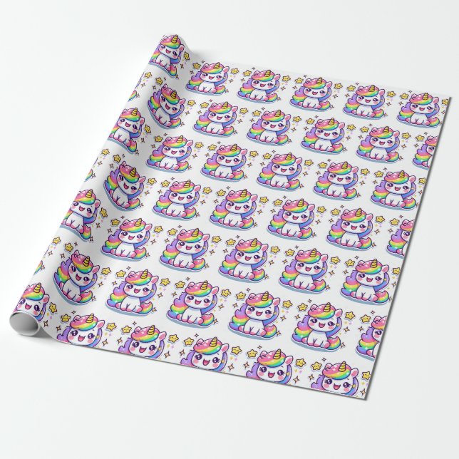 Cute Fantasy Unicorn Wrapping Paper (Unrolled)
