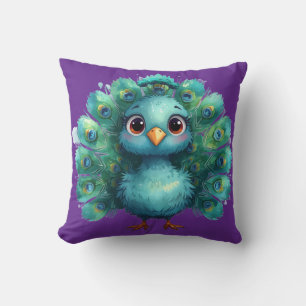 Cute Fantasy whimsical Blue Peacock Cushion