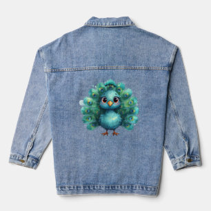 Cute Fantasy whimsical Blue Peacock Denim Jacket