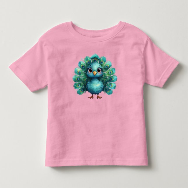 Cute Fantasy whimsical Blue Peacock Toddler T-Shirt (Front)
