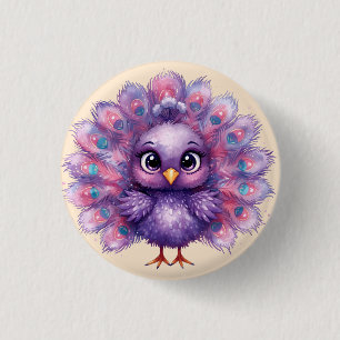 Cute Fantasy whimsical Lilac Peacock  3 Cm Round Badge