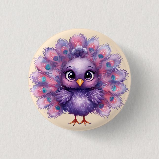 Cute Fantasy whimsical Lilac Peacock  3 Cm Round Badge (Front)