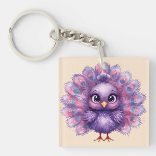 Cute Fantasy whimsical Lilac Peacock  Key Ring