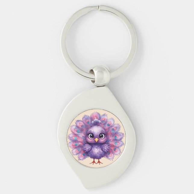 Cute Fantasy whimsical Lilac Peacock  Key Ring (Front)