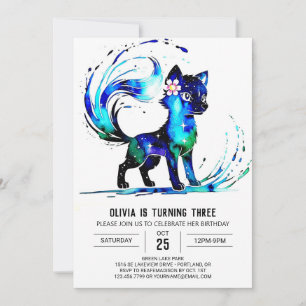 Cute Fantasy Wolf Digital Girl Birthday Invitation