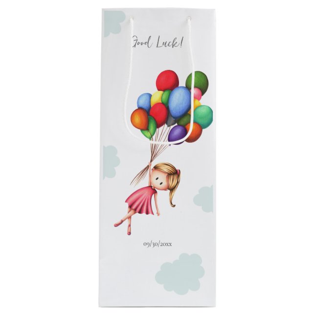 Cute Farewell Girl with Balloons Retirement Wine Gift Bag (Front)