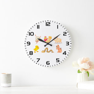 Cute Farm and Pet Animals Large Clock
