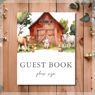 Cute Farm Animal Barn Baby Shower Guest Book Sign