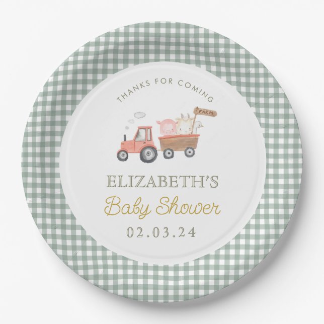 Cute Farm Animal Barnyard Baby Shower Paper Plate (Front)
