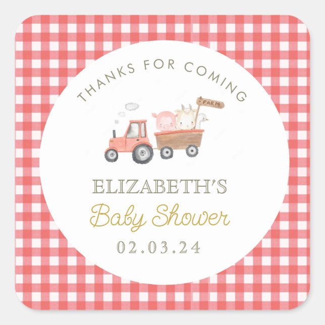 Cute Farm Animal Barnyard Baby Shower Square Sticker (Front)