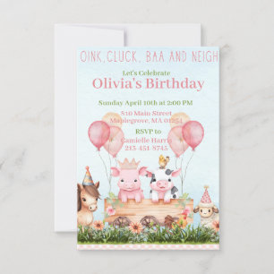 Cute farm animal barnyard birthday invitation