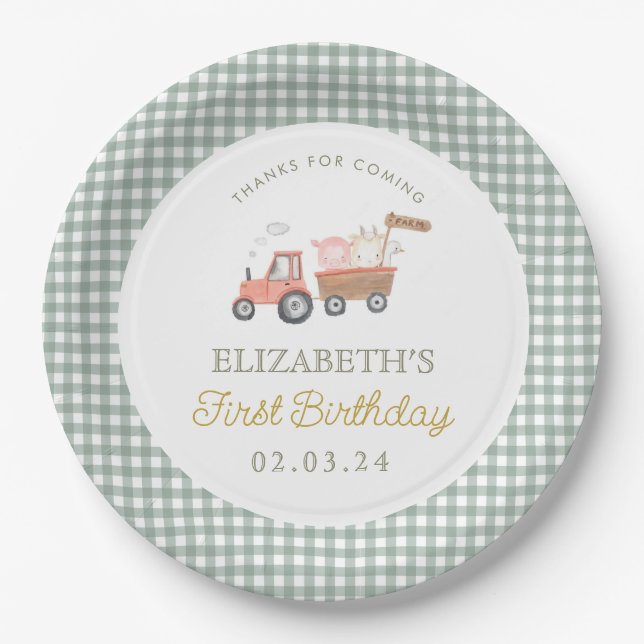 Cute Farm Animal Barnyard Birthday  Paper Plate (Front)