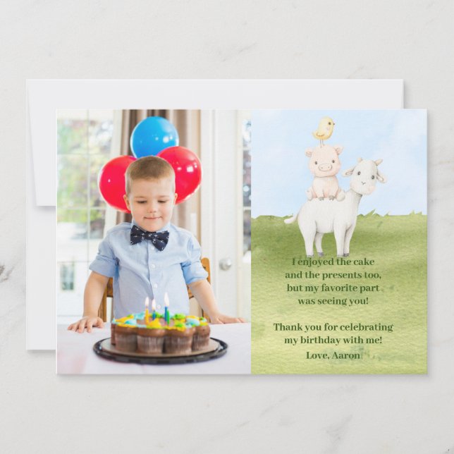 Cute farm animal barnyard thank you card (Front)